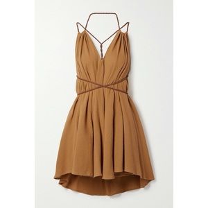 Caravans braided leather-trimmed mini dress
